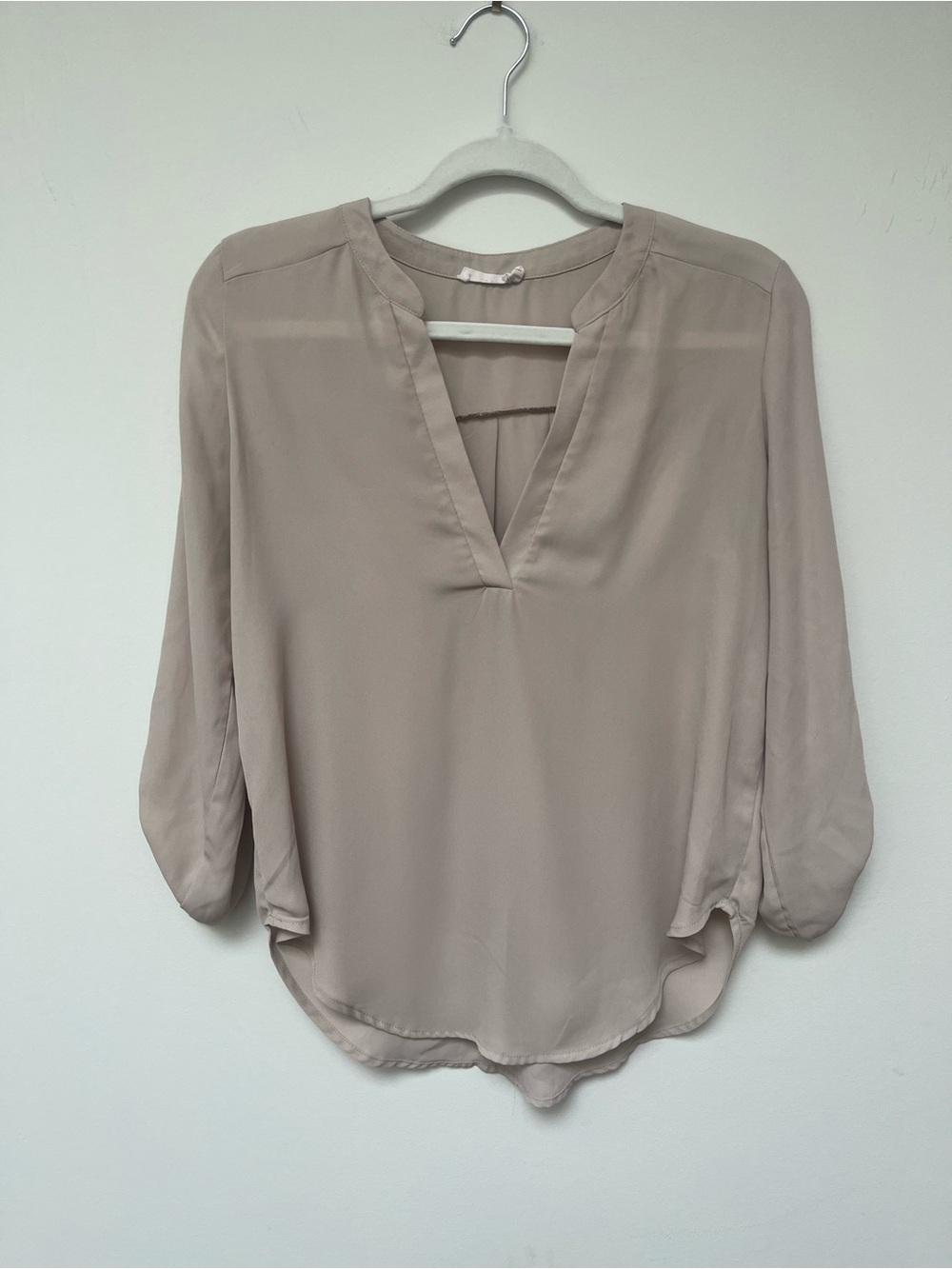 Lush taupe v neck blouse size medium